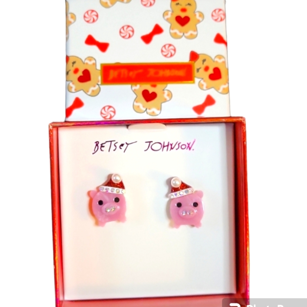 NWT Betsey Johnson Santa Pig Earrings